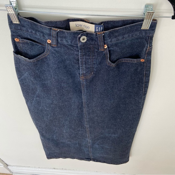Vintage 90s GAP Low Rise Denim Maxi Skirt Dark Wash size 1 - Picture 2 of 8